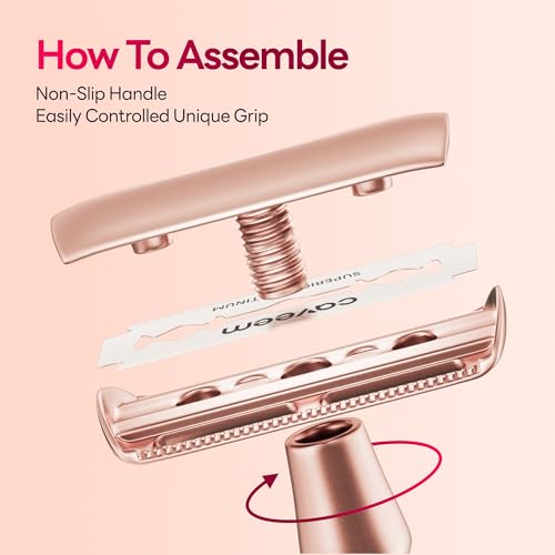 Rose Gold Double-Edge Safety Razor, Single-Blade Razors with 5 Stainless Steel Blades, Reusable Metal Razor for Men and Women
