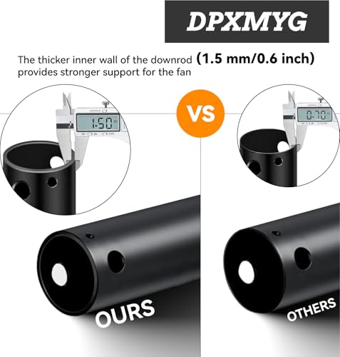 Black 72 Inch Ceiling Fan Downrod - Unthreaded Extension Rod for High Ceilings