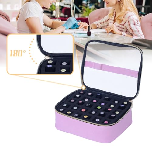 UOZL 2-Pack Pink Clear Nail Polish Organizer Holds 60 Bottles Travel Cosmetic Case