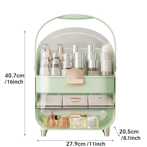 Makeup Organizer, Skincare Organizers with Clear Lid & 2 Drawers and 360¡Æ Rotating Brush Holder