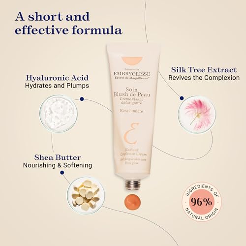 Embryolisse Pink Radiant Complexion Cream with Hyaluronic Acid – Tinted Moisturizer & Primer, 1.01 Fl Oz
