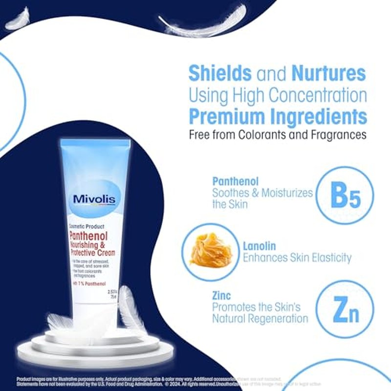 High Concentration 7% Panthenol B5 Multi Healing Ointment & Soothing Cream for Dry, Irritated Skin, Sunburn & Rash Relief, Baby Safe, Fragrance-Free.