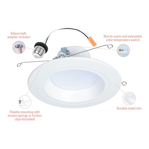 600 Lumens 6-Inch LED Recessed Light Trim with Selectable Color Temp - Pack of 4