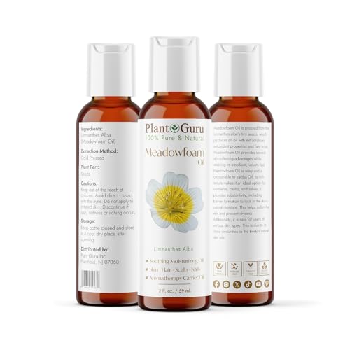 Plant Guru Meadowfoam Oil 2 fl. oz. Cold Pressed 100% Pure Natural Carrier ? Skin, Face, Body, and Hair Moisturizer. Ideal for DIY Creams, Lotions, and Lip Balms