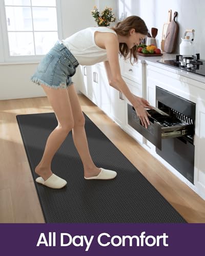 DEXI 23x94 Anti-Fatigue Kitchen Rug Cushioned Standing Mat Black