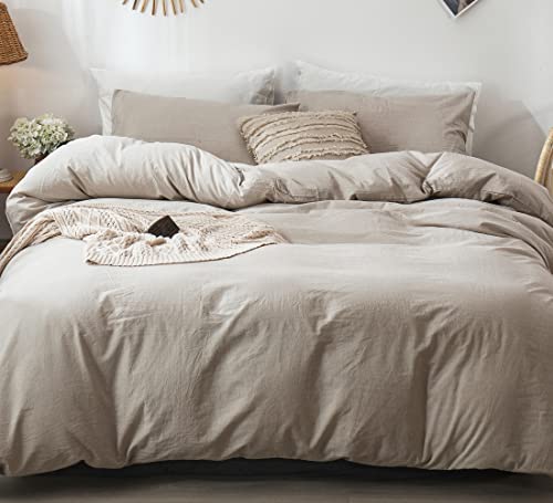 MooMee King Duvet Cover Set - Heathered Tannish Linen Grey | Washed Cotton Bedding