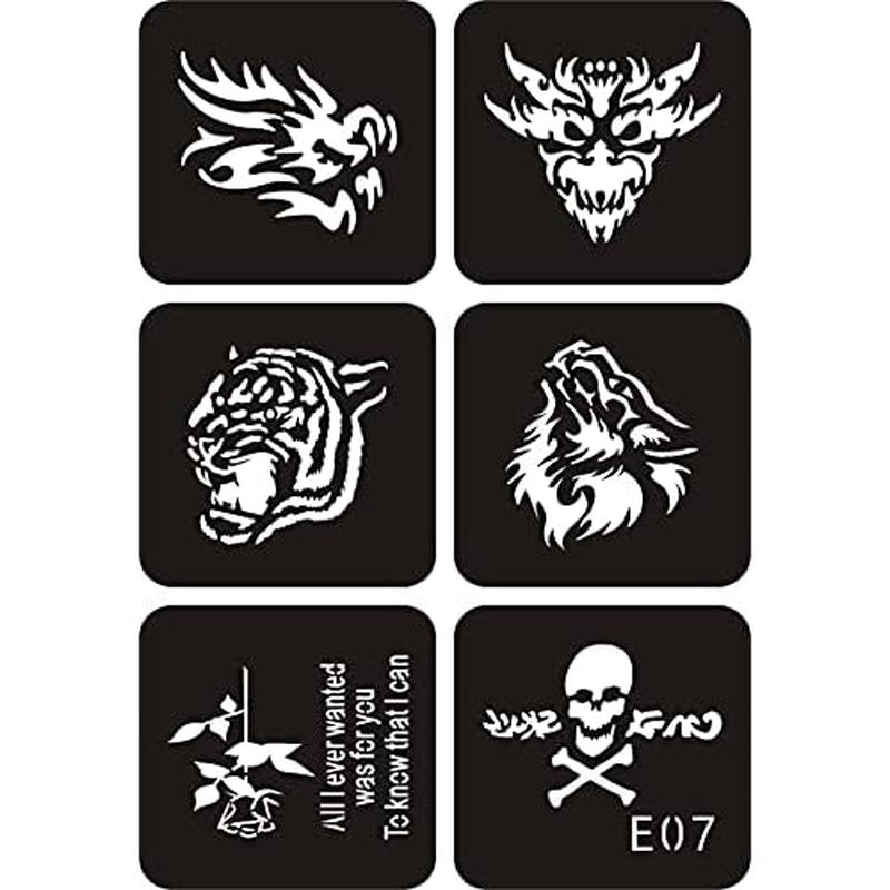6 Sheets Temporary Tattoo Stencils, 34pcs Animal Tiger Wolf Totem Patterns Henna Tattoo Stencil Kit Temporary Glitter Airbrush Tattoo Stencils Arabian Tattoo Stickers for Face Body Paint Art