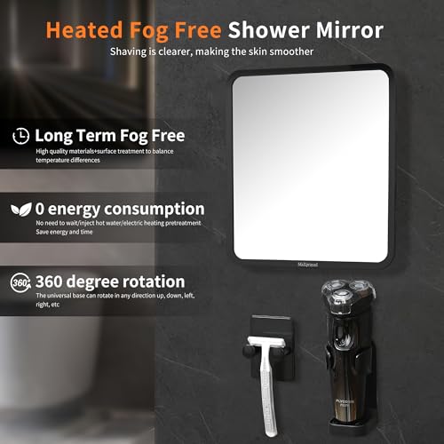 MaXprinzel Fog-Free Shower Mirror 8x7 Inches with Adjustable Shaver Hook - Anti-Fog Bathroom Mirror for Men & Women