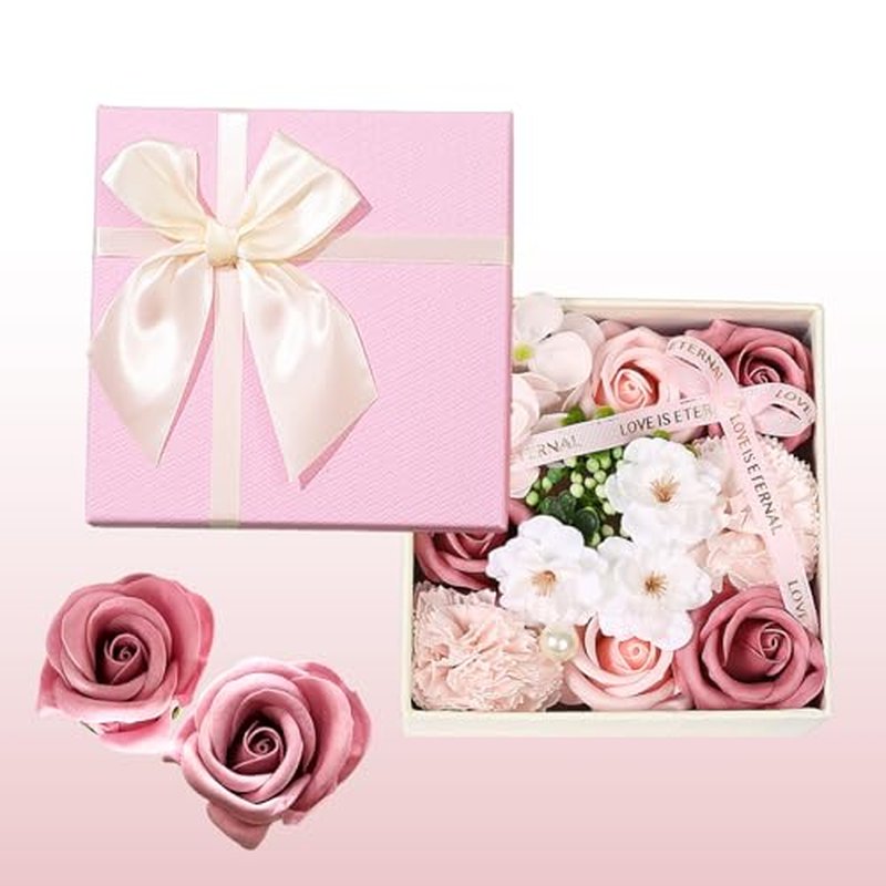 Ideal Swan Floral Scented Bath Soap Rose Flower Petals in Flower Box, Plant Essential Oil Rose Soap Set, Bath Soap Women Soap for Lover Birthday Valentine Christmas (Pink)