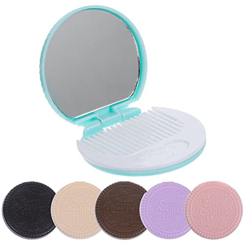 Lurrose Cookies Compact Pocket Mirror with Comb Mini Makeup Mirror for Travel and Purse Cosmetic Accessory