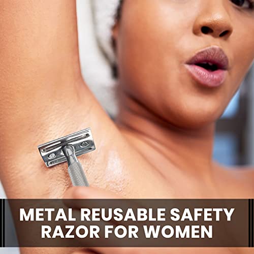 Safety Razor for Men & Women with 10 Double Edge Safety Razor Blades Reusable Double Edge Razor Single Blade Razors for Women & Men Kit Gift Metal Razors Stainless