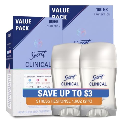 Secret Clinical Strength 100HR Stress Sweat & Odor Antiperspirant Stick - 1.6 oz Pack of 4