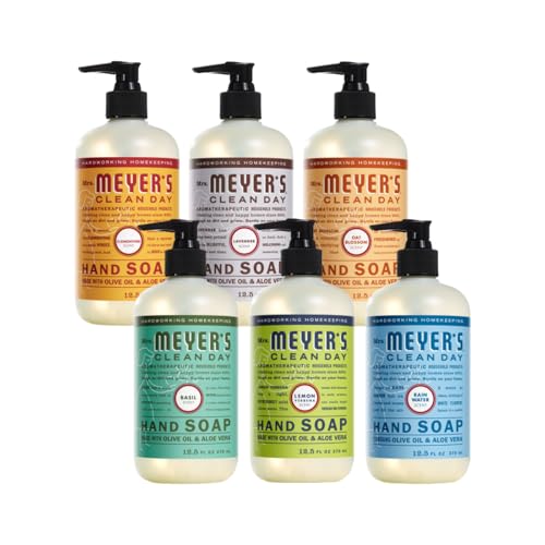 Mrs. MEYER'S Clean Day Liquid Hand Soap 6 Pack Variety Pack, Clementine, Basil, Lavender, Rain Water, Oat Blossom, Lemon Verbena, 12.5 OZ Each, 1 CT