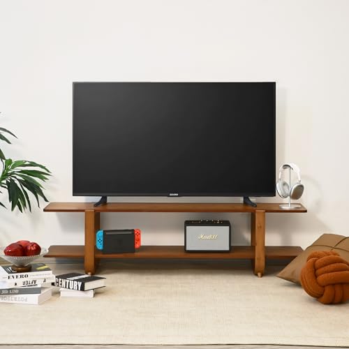 Walnut Bamboo TV Stand for Up to 65-Inch TVs Media Console with Storage