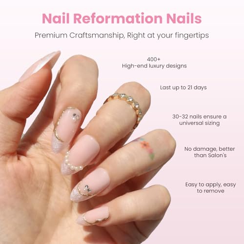 Nail Reformation Golden Shore Press-On Nails - French Tip Nude Almond Medium