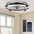 Ensenior 24 Inch Black Flush Mount Ceiling Fan with Lights & APP Control