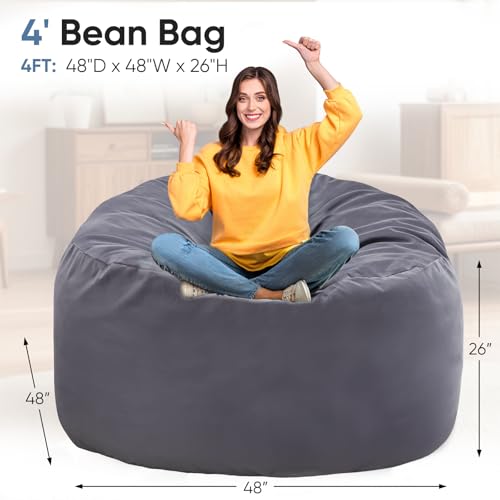 DUMOS 4FT Dark Grey Bean Bag Chair - Large Living Room Gaming Seat