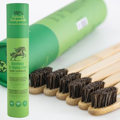 Natural Bamboo Toothbrush with Soft Horsehair Bristles - Eco-Friendly, Compostable, Zero Waste - 6 Pack