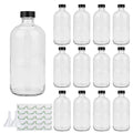 Maredash 16oz Glass Storage Bottles with Black Lids, 12 Pack for Liquids & DIY Projects
