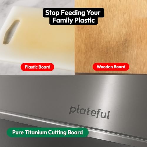 Plateful Titanium Cutting Board Small with Juice Groove - Food Safe, Hygienic Kitchen Tool