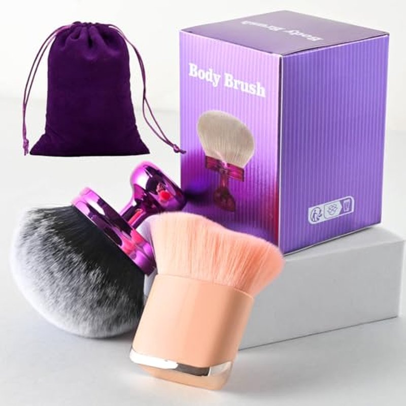 Extra Large Self Tanner Beauty Soft Body Makeup Brush,Face 2 Pack?Blend & Blur Wide Round Head Kabuki Brush Tanning Applicator Set, Powder,Professional Leg Makeup Tool with Drawstring Bag
