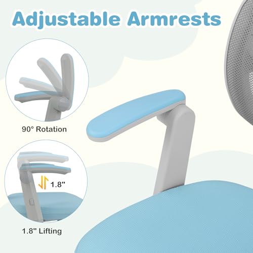 Kids Desk Chair with Adjustable Height Armrest & Footrest - Blue