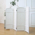 Furnnylane White 4-Panel Rattan Room Divider Short Screen, 47.2" H x 63" W, Foldable & Easy to Set Up