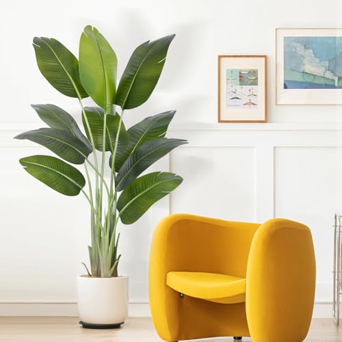 Artificial Bird of Paradise Tree 5ft Tall Fake Tropical Plant with White Pot - Indoor Decor