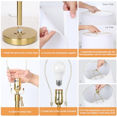 Adjustable 22-30 Inch Gold Table Lamps Set of 2 with White Shades & 3 Color Temperatures