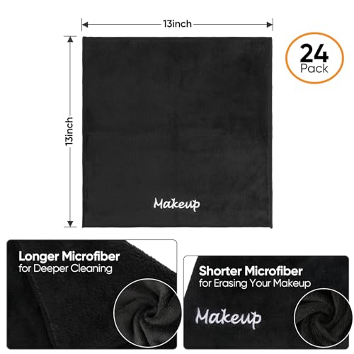 UNIMADE Makeup Remover Cloths 24 Pack - Dual-Sided Black Facial Wash Cloths