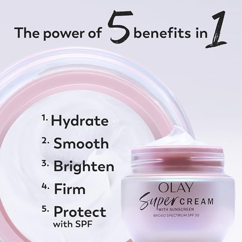 Olay Super Cream with Sunscreen SPF 30 (1.7 oz) + Super Serum (1.0 oz) - Utimate Lightweight Face Moisturizer - Vitamin C & E, Hyaluronic Acid, Niacinamide - Hydrate, Smooth, Brighten, Firm