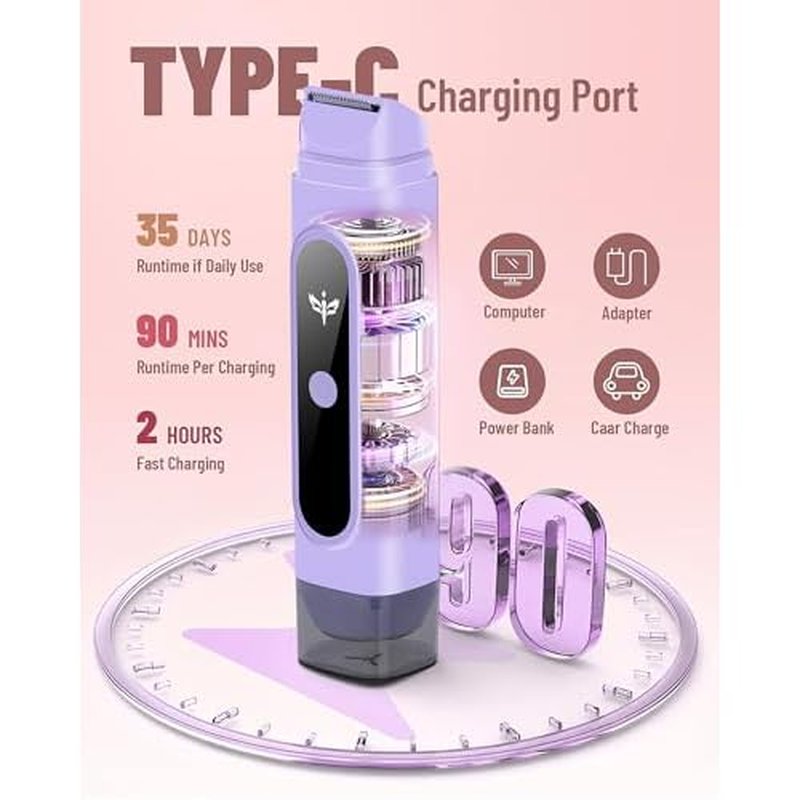 Bikini Trimmer for Women, 2-in-1 Bikini Line & Pubic Hair Trimmer Women, Wet & Dry Electric Razor, Close & Gentle Shaving for Bikini Area, USB Rechargeable
