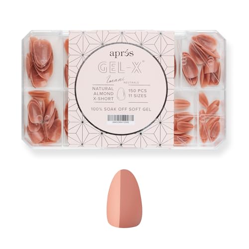 Apres Neutrals Gel-X Imani Box Of Nail Tips, 11 Sizes 00-9, Soft Gel Tip Box (150pcs) (Natural Almond Extra Short, 150)