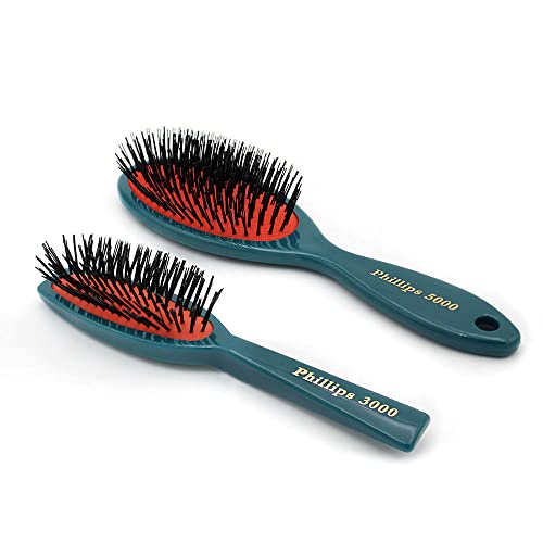 Teal Phillips Hair Brush Combo Pack - Full & Travel Size Nylon Cushioned Brushes