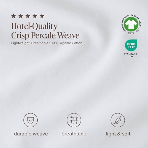 Bare Home King Organic Cotton Percale Sheet Set - White, 4-Piece, OEKO-TEX Certified
