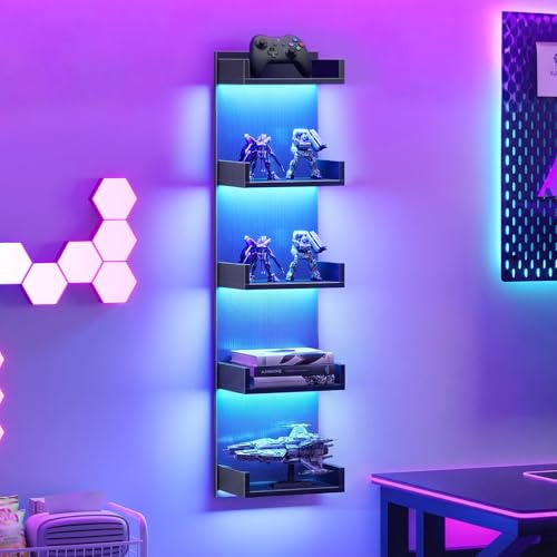 Black 45.7-Inch LED Floating Wall Shelf with Lights - Modern Storage