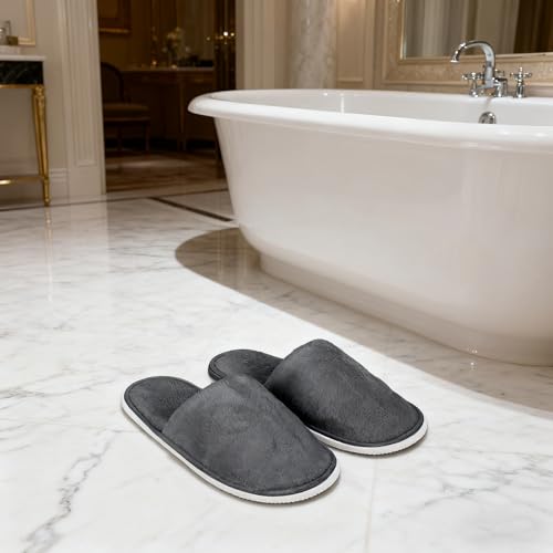 Grey Disposable Spa Slippers 10 Pairs Cotton Velvet Closed Toe Hotel Indoor Use