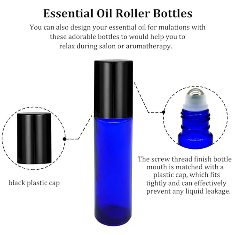 25 Pcs Essential Oil Roller Bottles 10ml Empty Glass Roller Bottles with Stainless Steel Roller Balls Protection Leakproof with 2 Funnel for Travel, Roller Balls For Essential Oils(Blue)