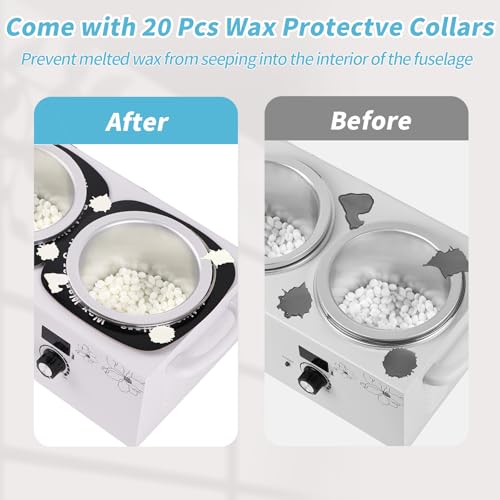 Double Wax Warmer for Hair Removal with Silicone Pot Liners – Includes 2 Pots, 40 Sticks, 20 Collars