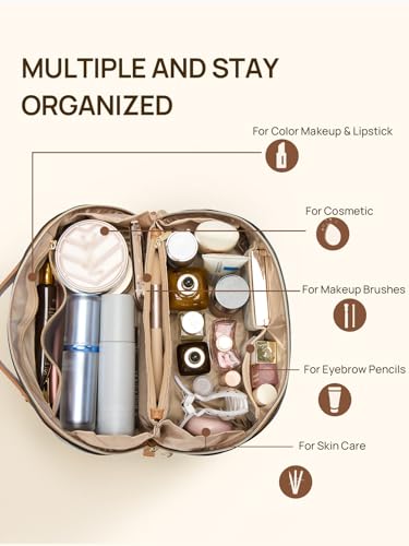 Travel Makeup Bag Large Capacity Waterproof Leather Organizer with Handle - Black & Brown Variation