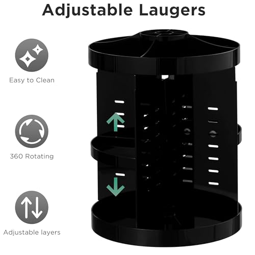 HBlife Extra Large Black 360° Rotating Makeup Organizer - Adjustable Cosmetic Storage Carousel
