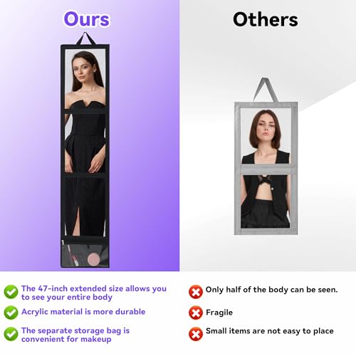 Full Length Folding Travel Mirror with Storage Bag - 47x13in Body & Dance Mirror