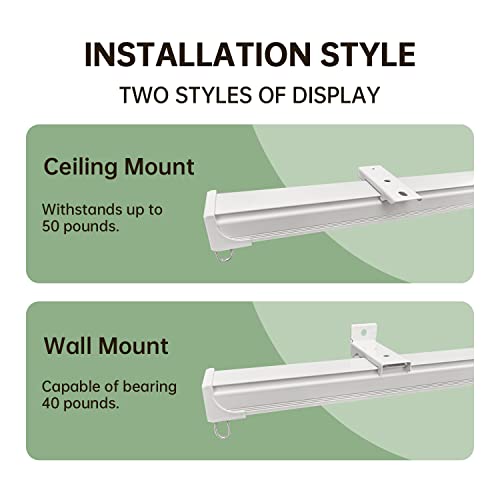 White 18FT Ceiling Curtain Track Set Wall & Ceiling Mount Sliding Rails with Hooks