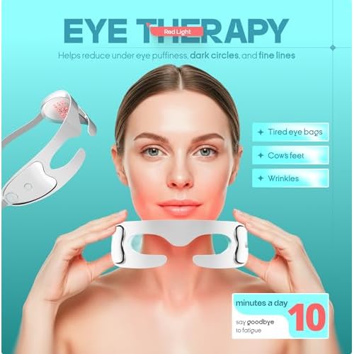 Red Light Therapy for Eye Bags, Dark Circles & Puffiness - Red Light Therapy Device with 630 NM 36 Leds - 3 Modes Red Light & Massager Mode, 10 Min Auto Timer, Rechargeable