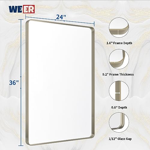 Bathroom Vanity Mirror 24x36 Inch Brushed Nickel Wall Mirror - Modern Rectangle