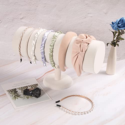 Beige Velvet Headband Holder Organizer for Hair Bands and Ear Jewelry Display - 5 Inch Diameter