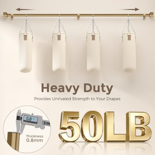 Warm Gold Adjustable Curtain Rods 48-84 Inch - Heavy Duty Brass Set with Finials - Vintage Brushed Metal Finish (36-88") 2 Pack