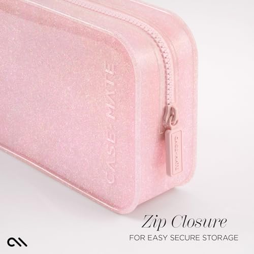 Case-Mate Jelly Makeup Bag - Waterproof Travel Makeup & Toiletry Bag - Cosmetic Make Up Organizer/Case for Women - Small Zipper Pouch for Hair Accessories and Daily Essentials - Ballet Pink Twinkle