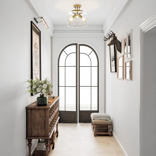 Gold Semi Flush Mount Ceiling Light with Clear Glass Shade - 13.8 Inch Modern Fixture