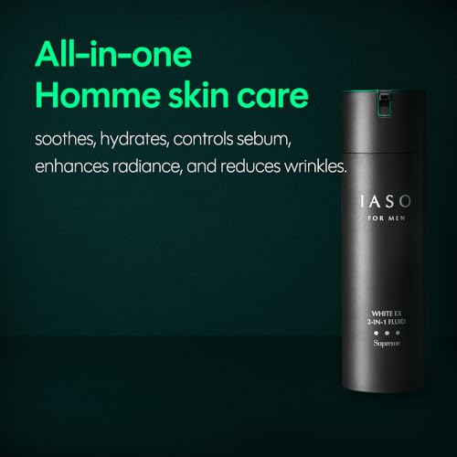 IASO For Men White EX 2-IN-1 Fluid Supreme | Premium After Shave and Moisturizer, Wrinkle Reducing, Skin Reconditioning, Korean Men Care, 5.07 oz